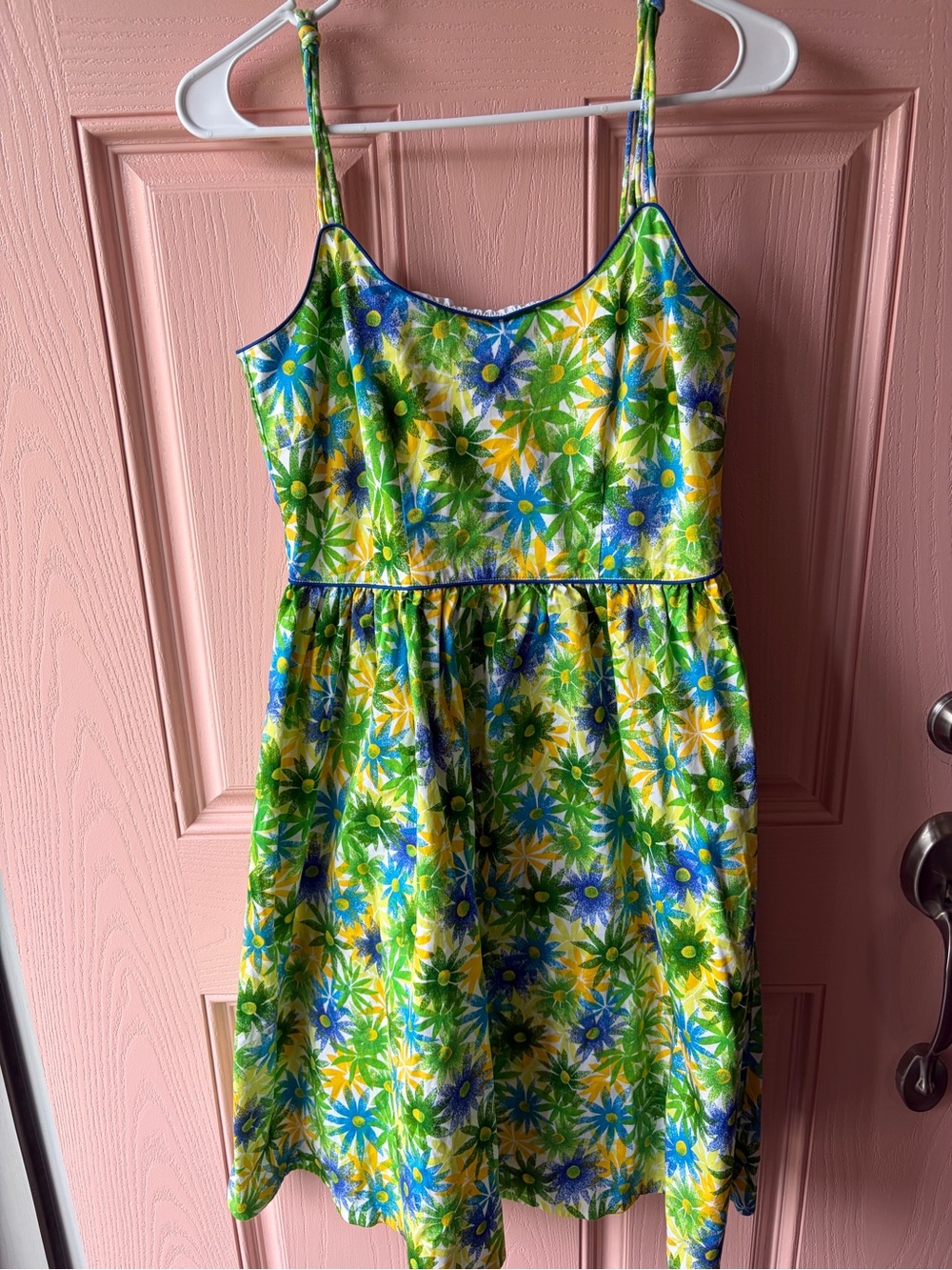 Vintage Floral Midi Dress in Green, Blue & Yellow